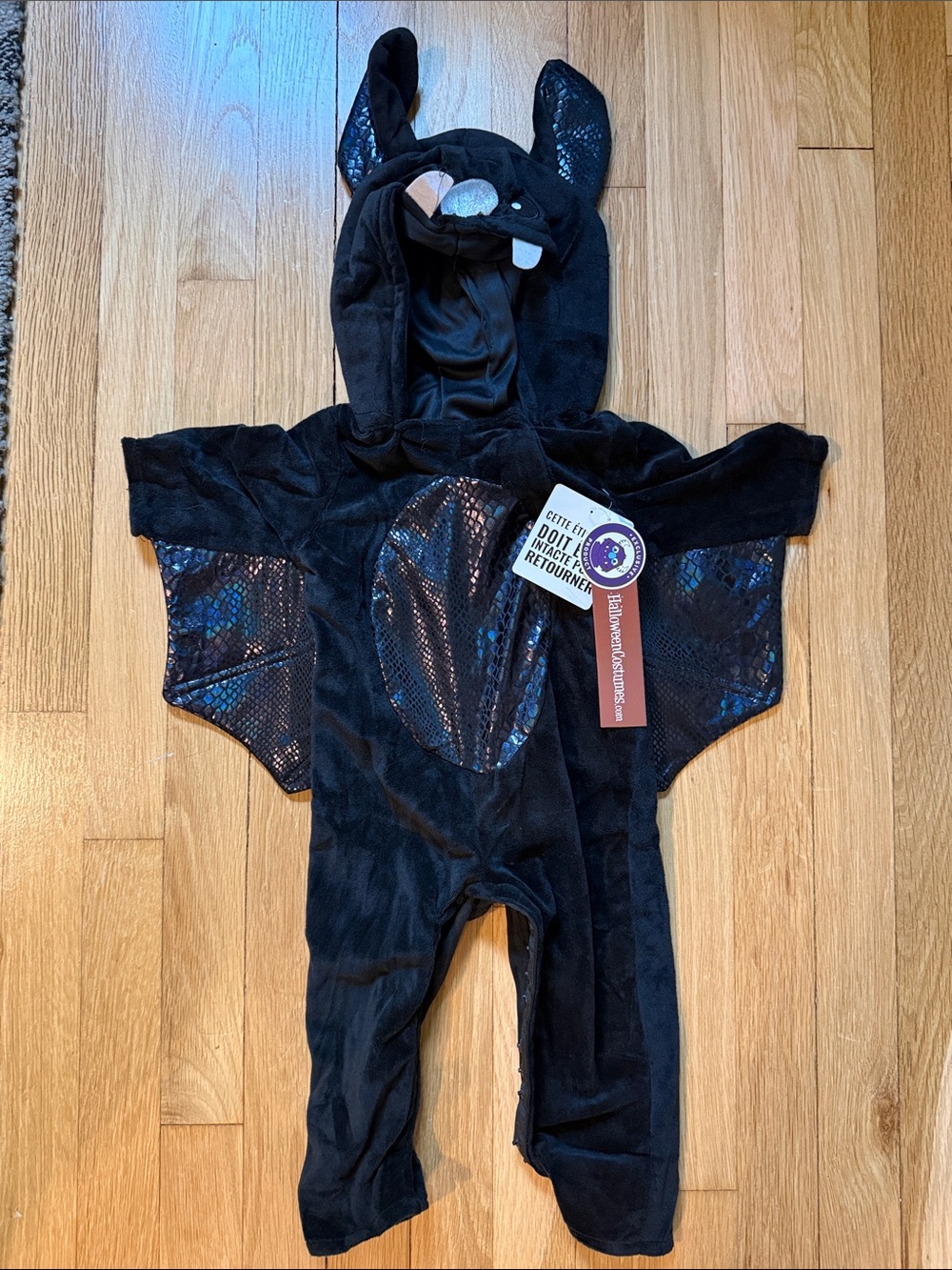 Baby (9-12 months) Black Bat Hooded One-Piece Costume